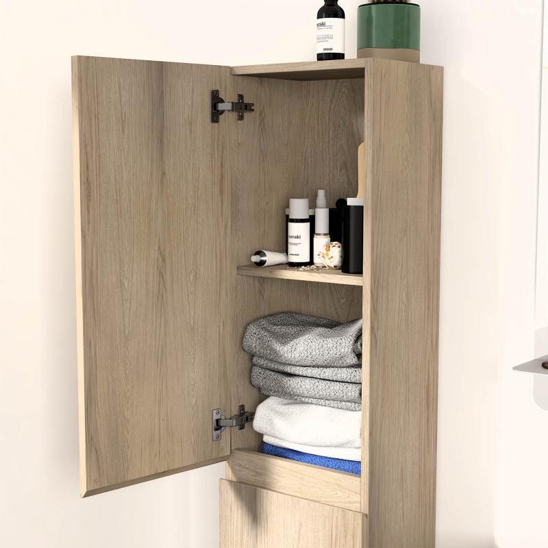 Ensemble meuble simple vasque décor chêne 60cm + vasque + miroir + colonne