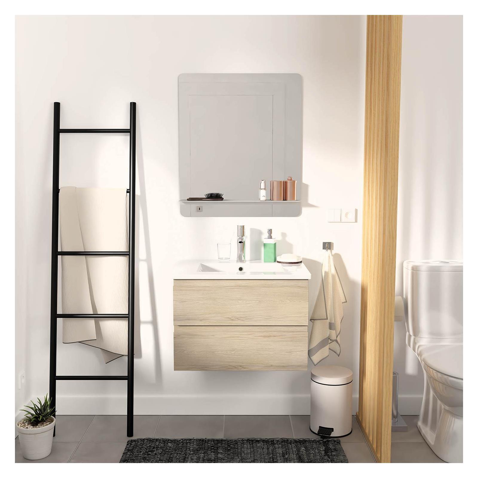 Meuble Salle de Bain 60 cm Suspendu décor Chêne + Miroir SORRENTO