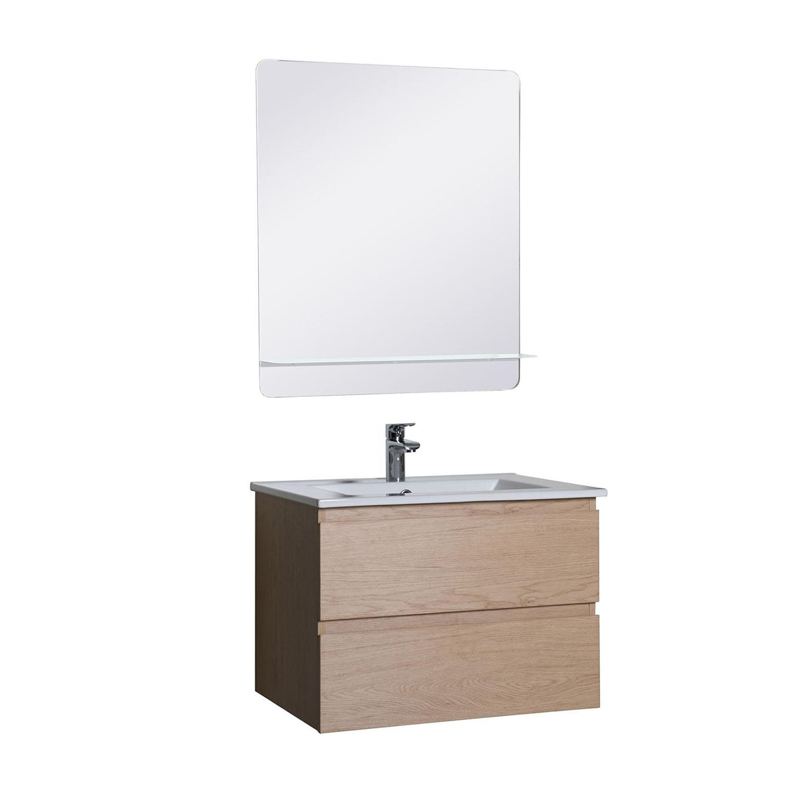 Meuble Salle de Bain 60 cm Suspendu décor Chêne + Miroir SORRENTO