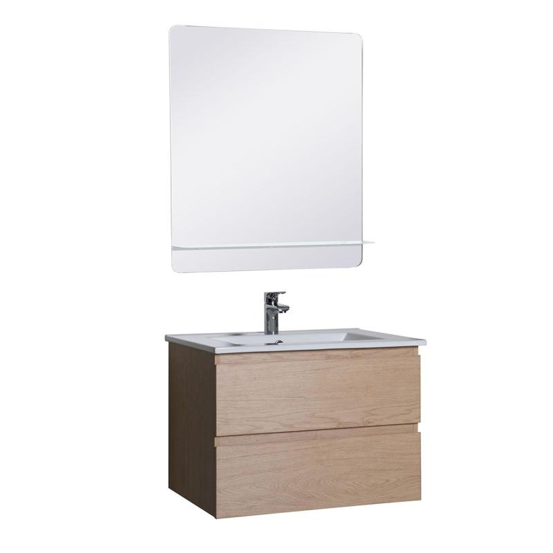 Meuble Salle de Bain 60 cm Suspendu décor Chêne + Miroir SORRENTO