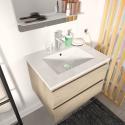 Meuble Salle de Bain 60 cm Suspendu décor Chêne + Miroir SORRENTO