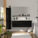 Ensemble meuble double vasque noir carbone 120cm + vasque + 2 miroirs + colonne