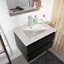 Ensemble meuble simple vasque noir carbone 60cm + vasque + miroir + colonne