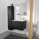 Ensemble meuble simple vasque noir carbone 60cm + vasque + miroir + colonne
