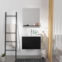 Meuble Salle de Bain 60 cm Suspendu Noir + Miroir tablette Noire SORRENTO
