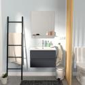 Meuble Salle de Bain 60 cm Suspendu Gris Anthracite + Miroir SORRENTO