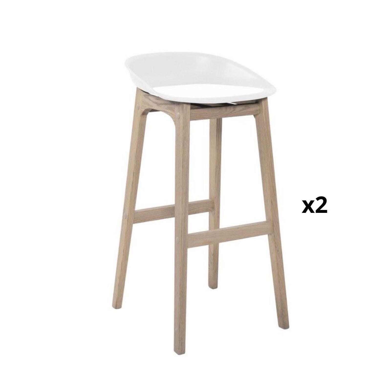 Lot de 2 tabourets de bar en chêne et assise blanche 65 cm RIVA