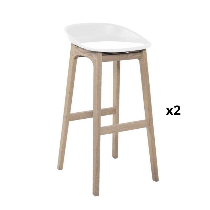 Lot de 2 tabourets de bar en chêne et assise blanche 65 cm RIVA
