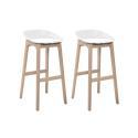 Lot de 2 tabourets de bar en chêne et assise blanche 65 cm RIVA
