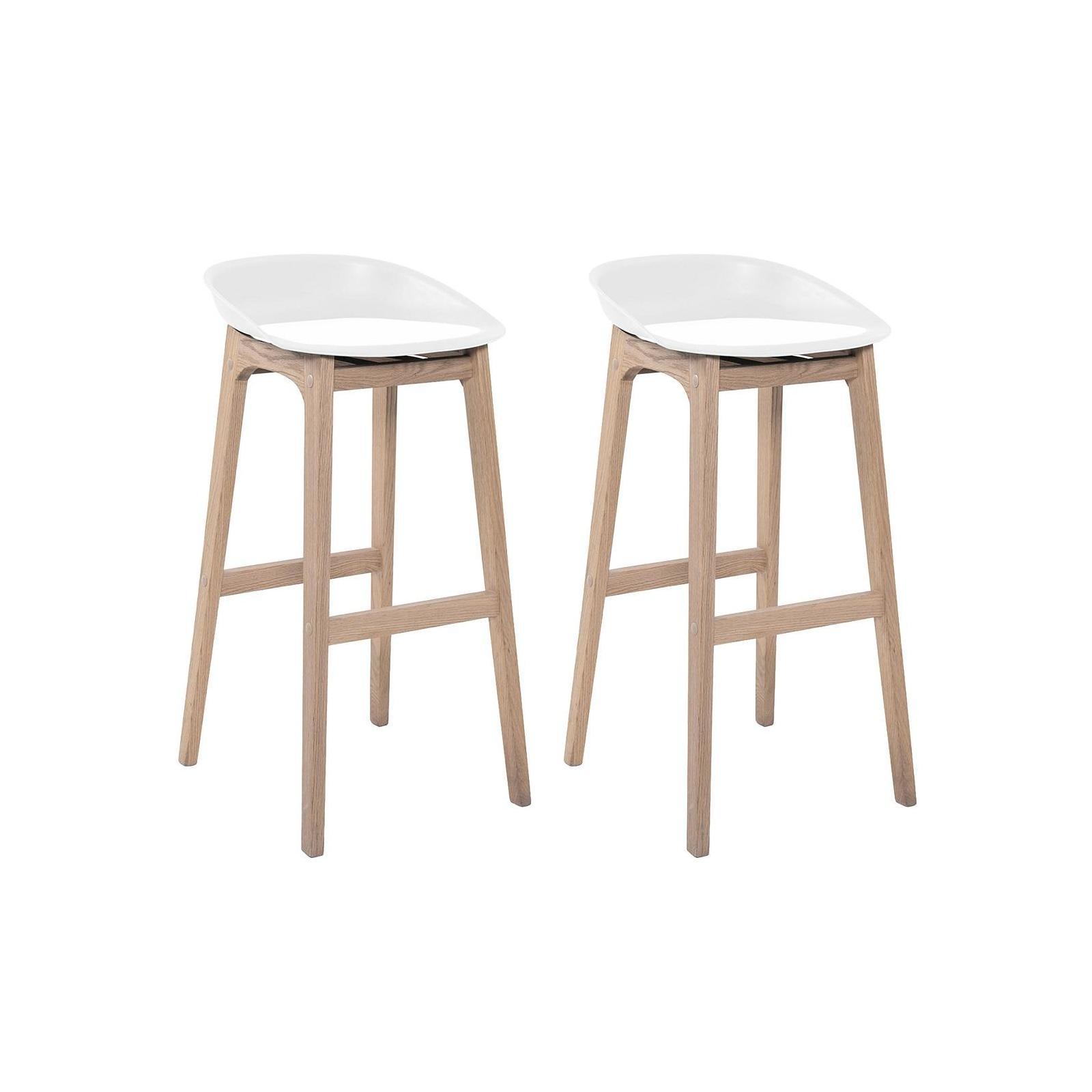 Lot de 2 tabourets de bar en chêne et assise blanche 65 cm RIVA