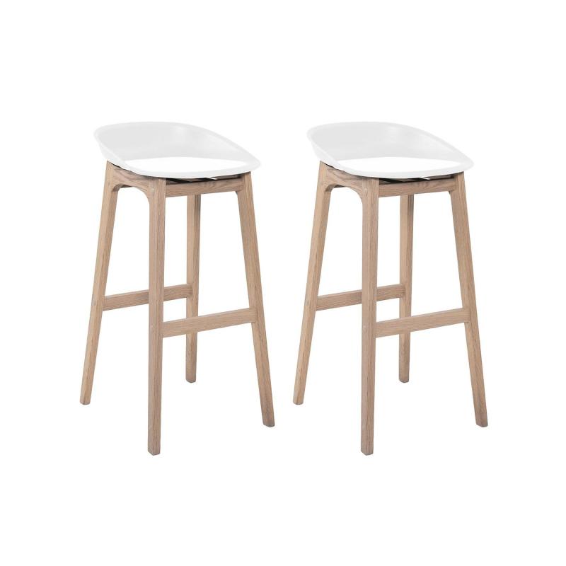 Lot de 2 tabourets de bar en chêne et assise blanche 65 cm RIVA
