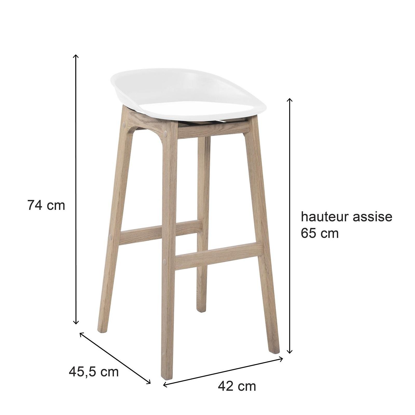 Lot de 2 tabourets de bar en chêne et assise blanche 65 cm RIVA