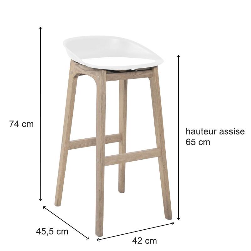 Lot de 2 tabourets de bar en chêne et assise blanche 65 cm RIVA