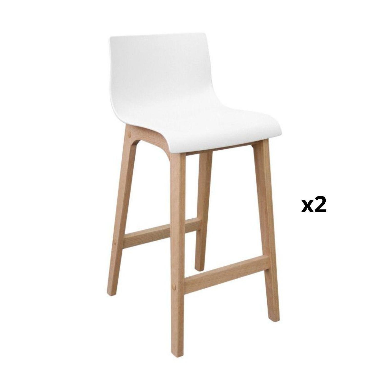 Lot de 2 tabourets de bar scandinave pieds en chêne 65 cm TANNA