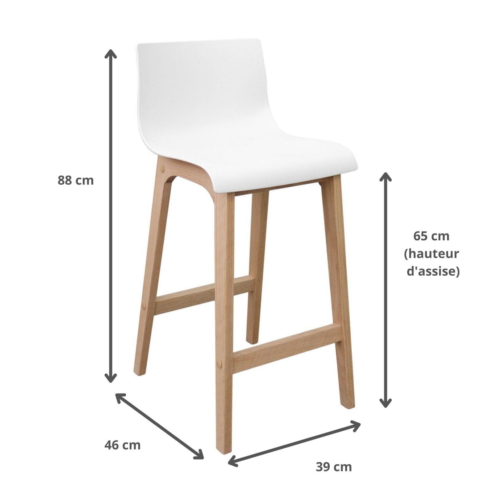 Lot de 2 tabourets de bar scandinave pieds en chêne 65 cm TANNA