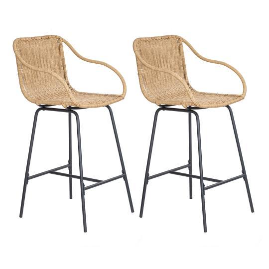 Lot de 2 tabourets d'îlot en rotin et pieds métal 65 cm MOOREA
