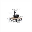 Meuble lave-mains plan fin porte-serviettes dessous + vasque noire + robinet