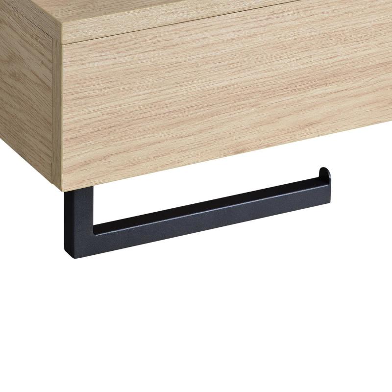 Meuble lave-mains plan épais porte-serviettes dessous + vasque blanche + robinet + miroir