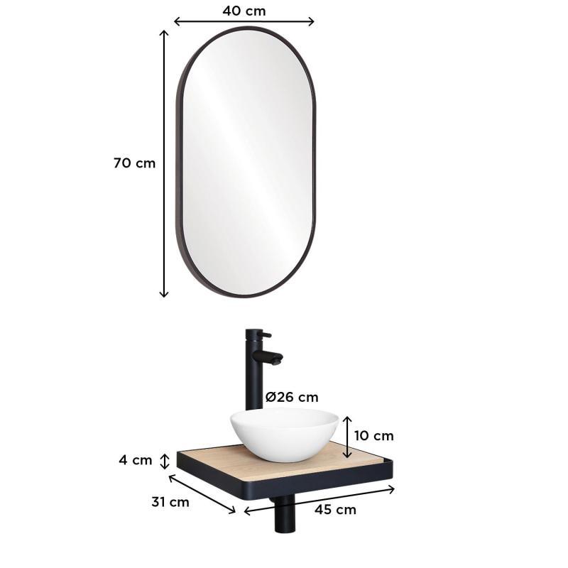 Meuble lave-mains plan fin porte-serviettes face + vasque blanche + miroir