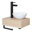Meuble lave-mains plan fin porte-serviettes dessous + vasque blanche + robinet