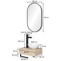 Meuble lave-mains plan épais porte-serviettes dessous + vasque blanche + robinet + miroir