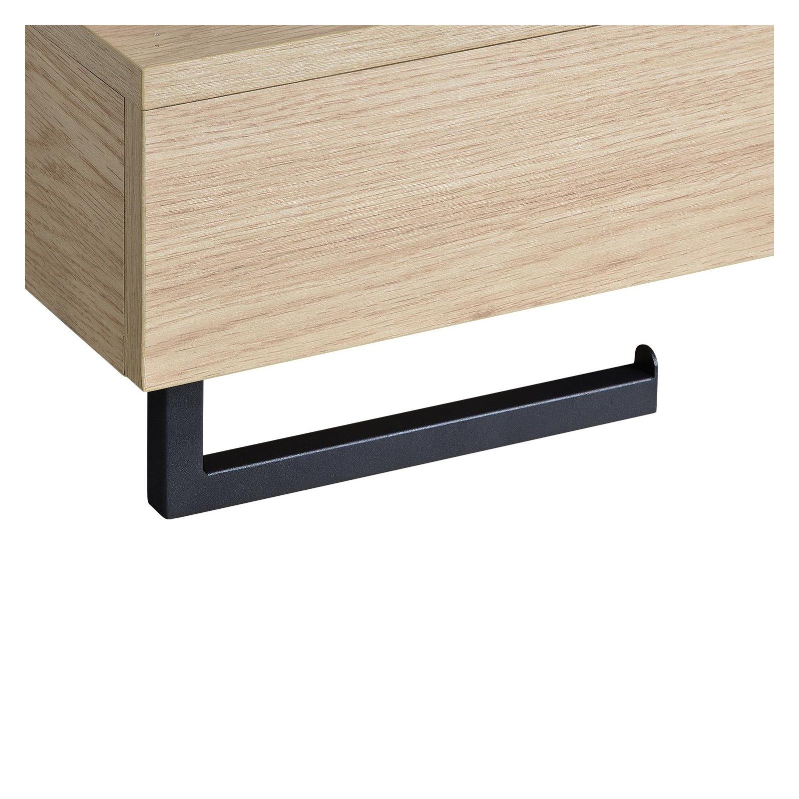 Meuble lave-mains plan épais porte-serviettes dessous + vasque noire + robinet + miroir