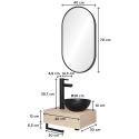 Meuble lave-mains plan épais porte-serviettes dessous + vasque noire + robinet + miroir