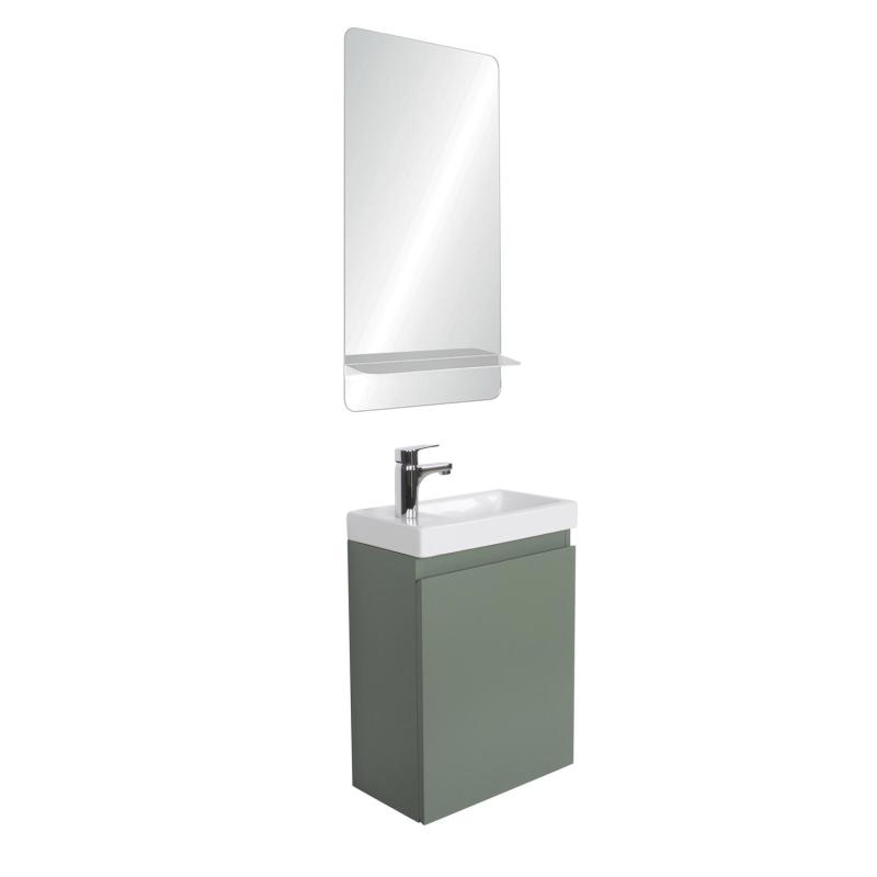 Ensemble meubles lave-mains LISA vert + miroir + robinet
