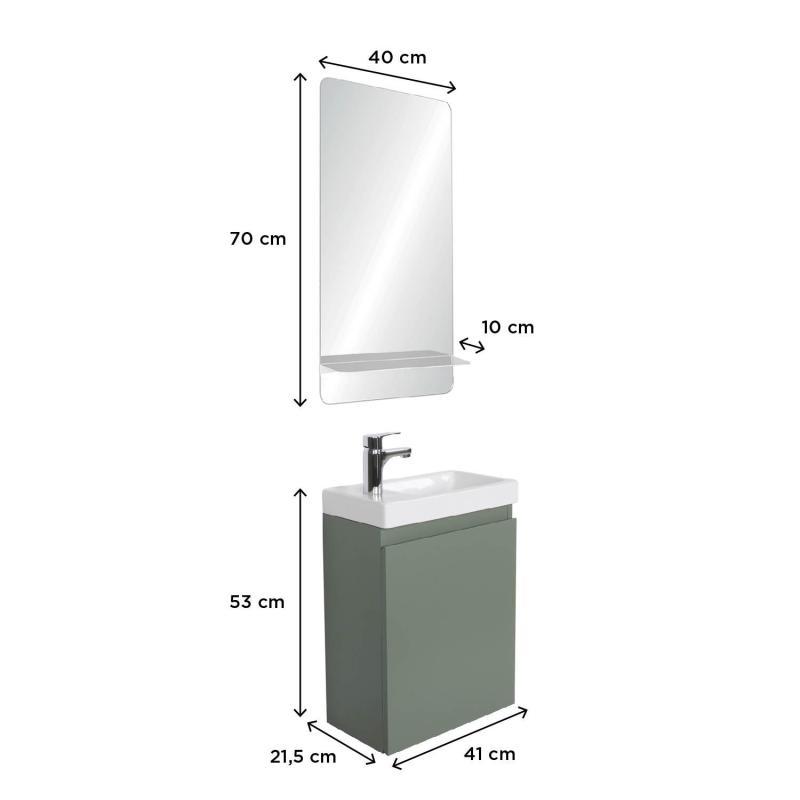 Ensemble meubles lave-mains LISA vert + miroir + robinet