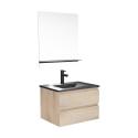 Ensemble meuble simple vasque 60cm décor chêne + vasque noire + robinet + miroir