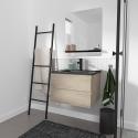 Ensemble meuble simple vasque 60cm décor chêne + vasque noire + robinet + miroir