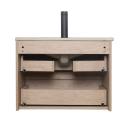 Ensemble meuble simple vasque 60cm décor chêne + vasque noire + robinet + miroir + colonne