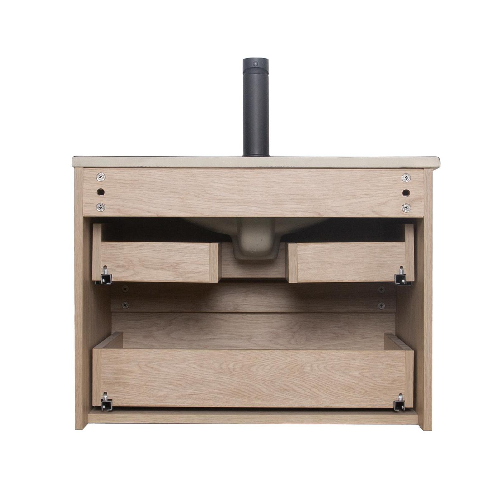 Ensemble meuble simple vasque 60cm décor chêne + vasque noire + robinet + miroir + colonne