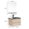 Ensemble meuble simple vasque 60cm décor chêne + vasque noire + robinet + miroir