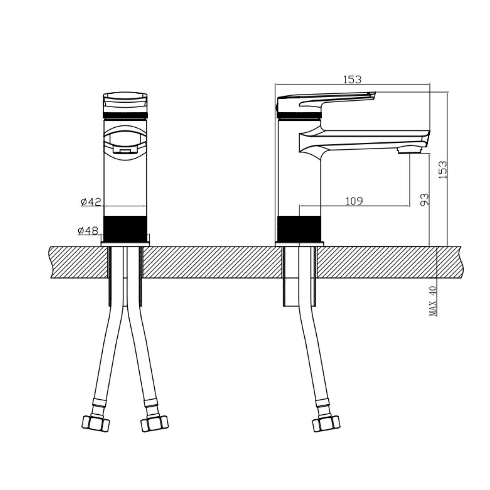 Robinet de salle de bain mitigeur bec bas noir H15,3cm