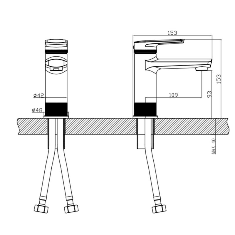 Robinet de salle de bain mitigeur bec bas noir H15,3cm