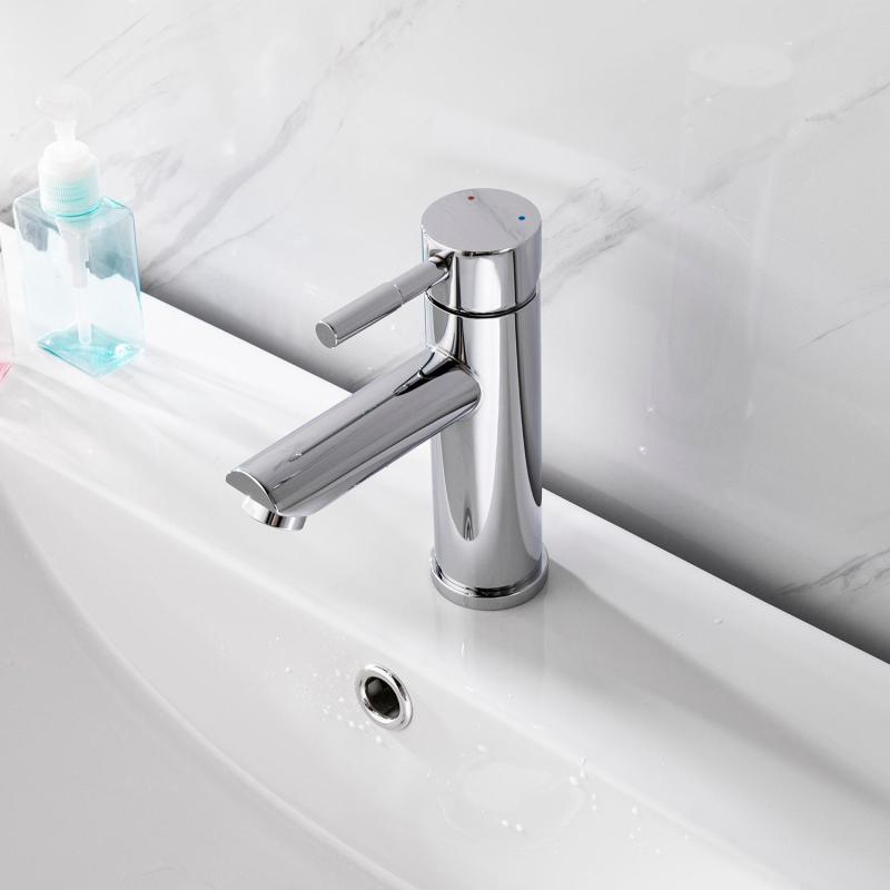 Robinet de salle de bain mitigeur bec bas chromé H17cm