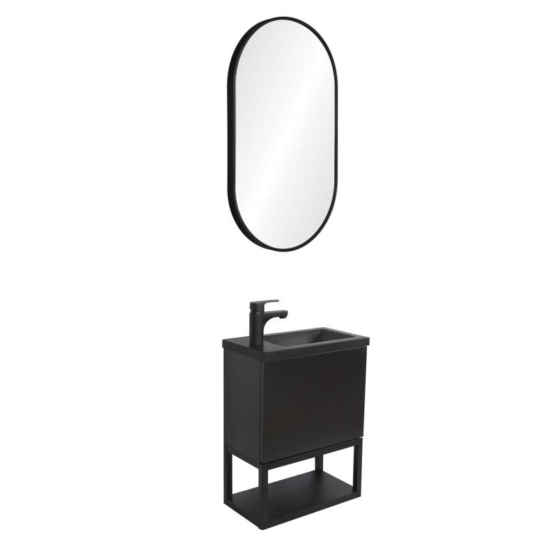 Ensemble meuble lave-mains Nova noir carbone + miroir