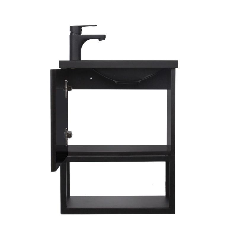 Ensemble meuble lave-mains Nova noir carbone + miroir