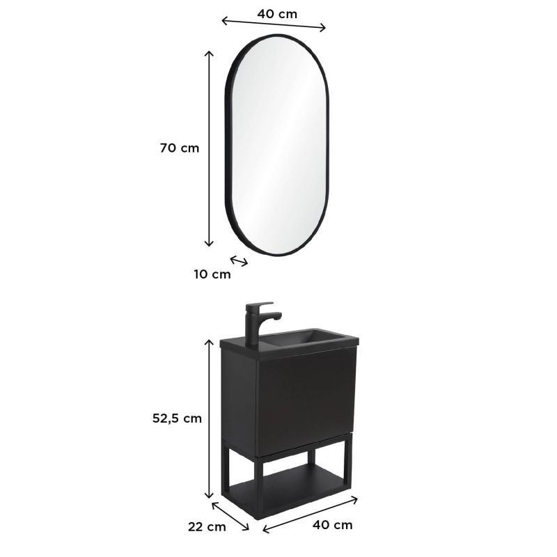 Ensemble meuble lave-mains Nova noir carbone + miroir