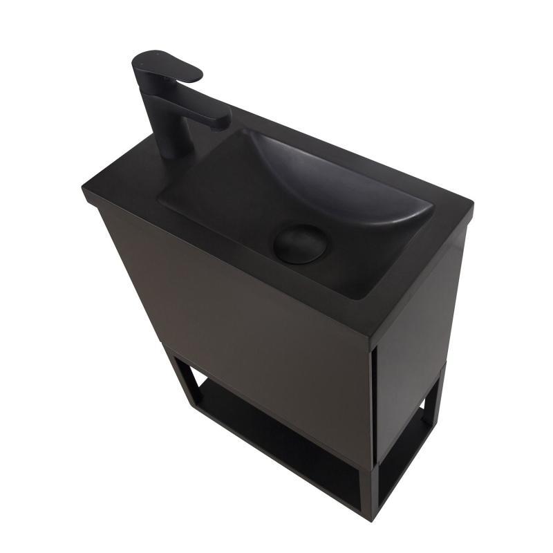 Ensemble meuble lave-mains Nova noir carbone + miroir