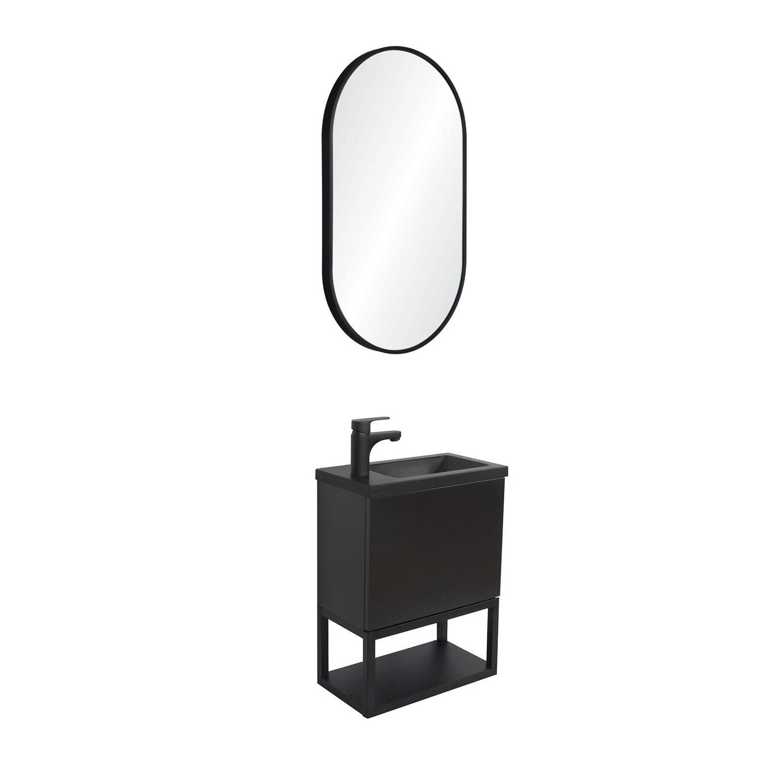 Ensemble meuble lave-mains NOVA noir carbone + miroir + robinet