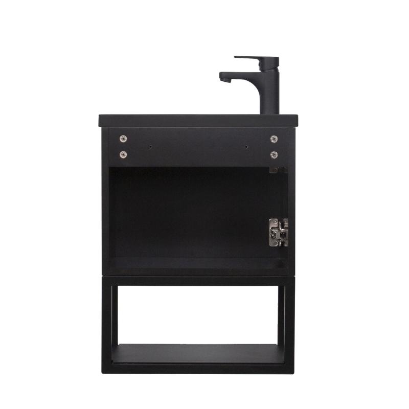 Ensemble meuble lave-mains NOVA noir carbone + miroir + robinet