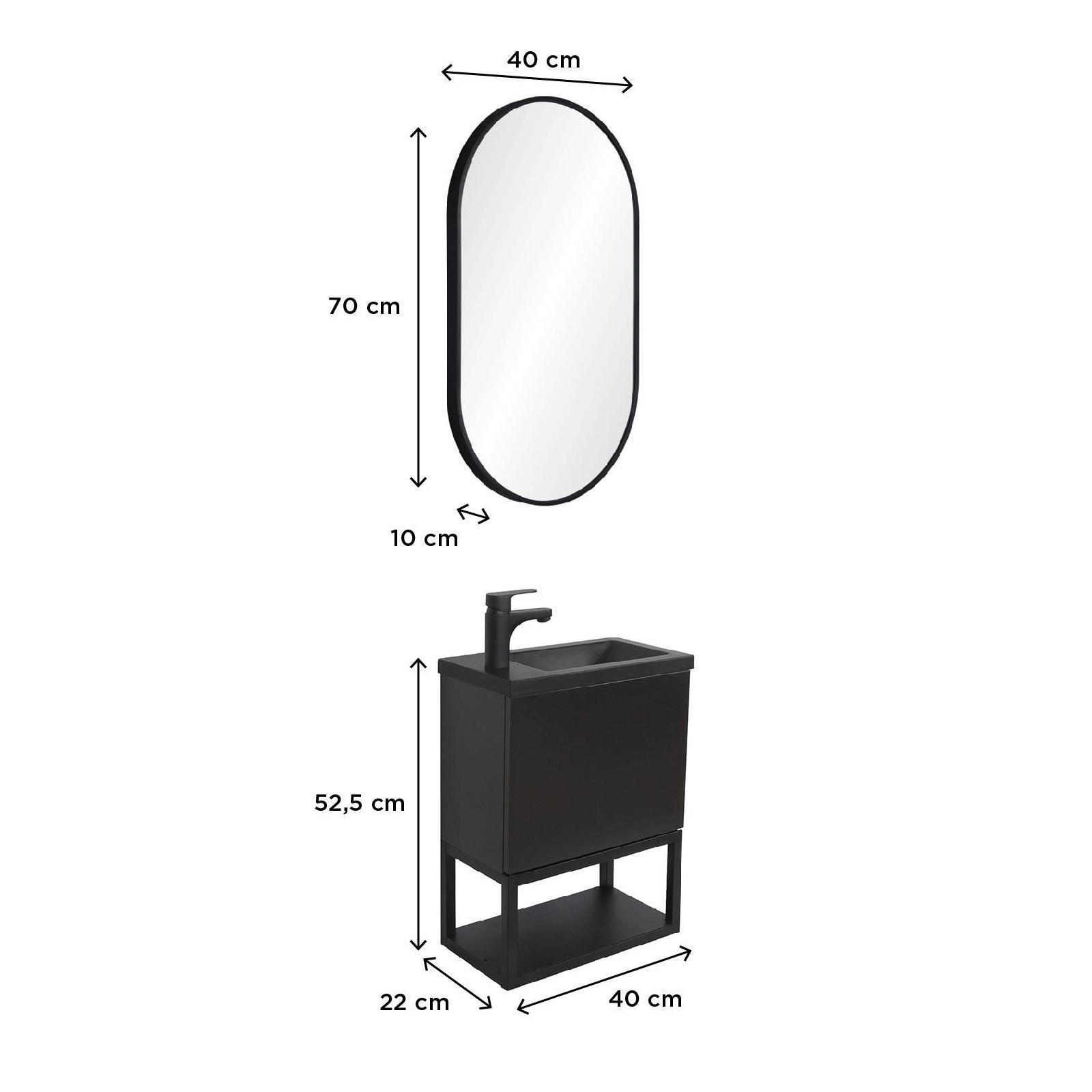 Ensemble meuble lave-mains NOVA noir carbone + miroir + robinet