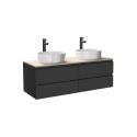 Ensemble meuble double vasque noir carbone 120 cm + 2 vasques + 2 robinets