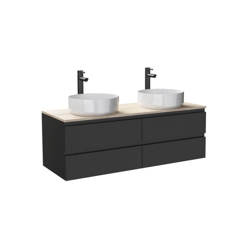 Ensemble meuble double vasque noir carbone 120 cm + 2 vasques + 2 robinets