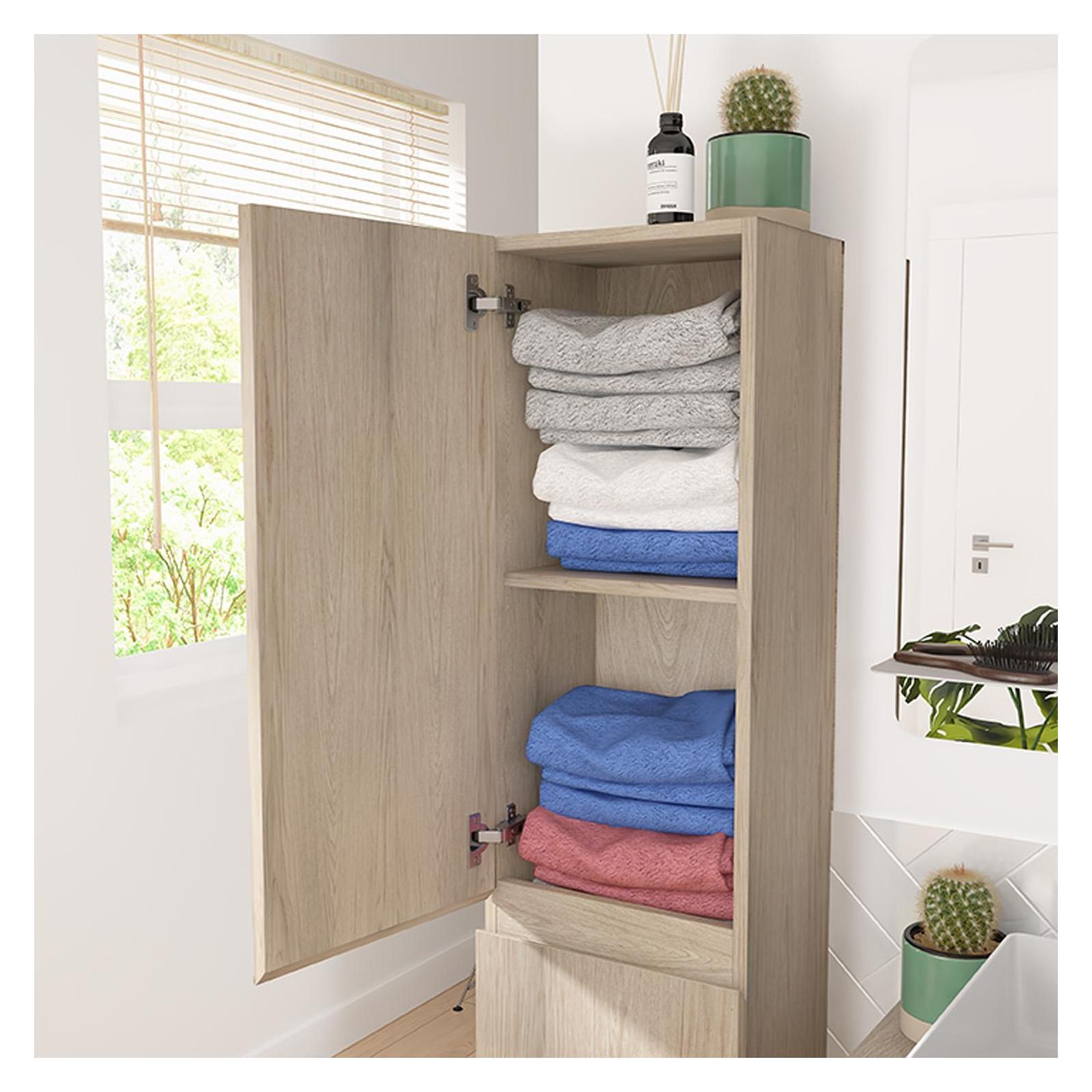 Meuble double vasque décor chêne 120 cm + 2 vasques + 2 miroirs + 2 robinets + colonne