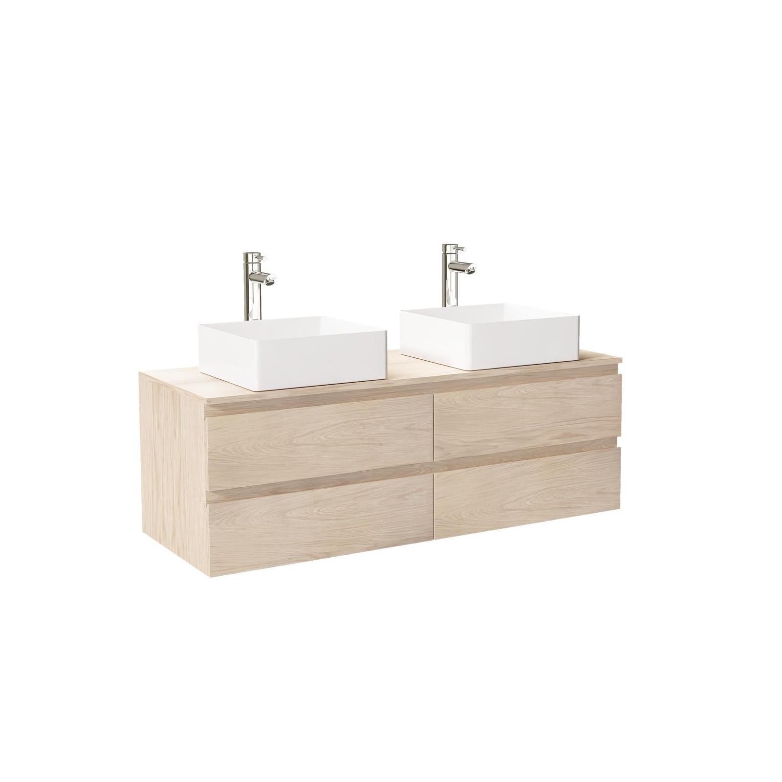 Ensemble meuble double vasque décor chêne 120 cm + 2 vasques