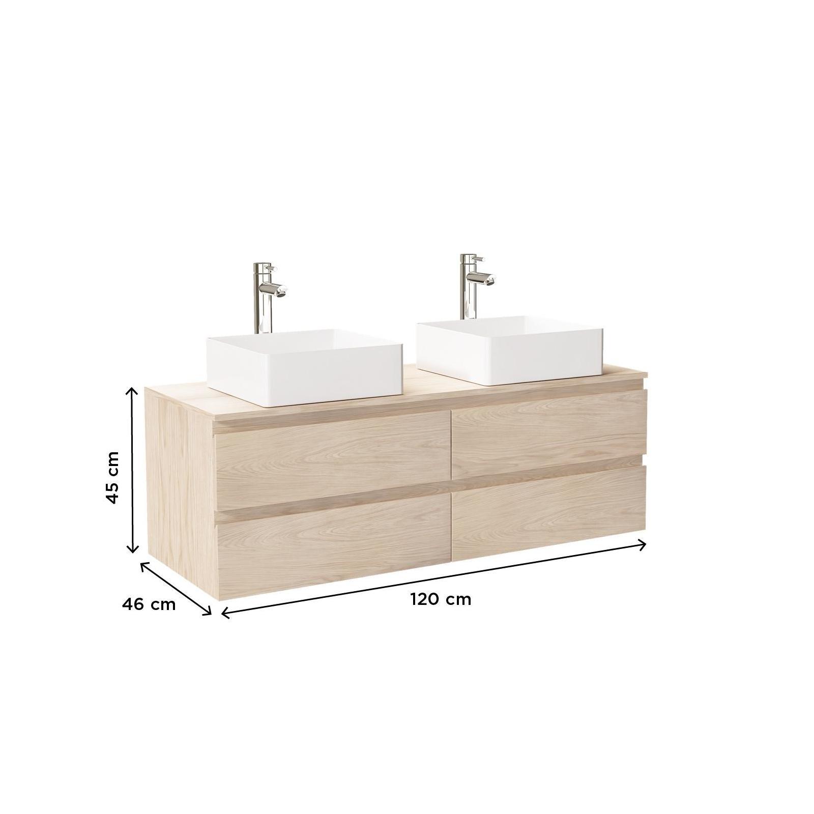 Ensemble meuble double vasque décor chêne 120 cm + 2 vasques