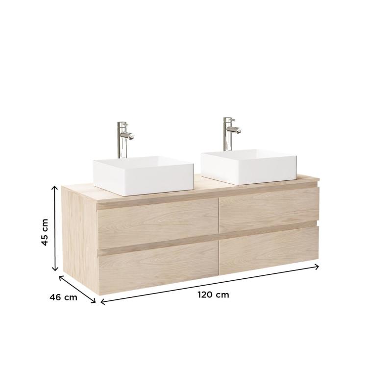 Ensemble meuble double vasque décor chêne 120 cm + 2 vasques